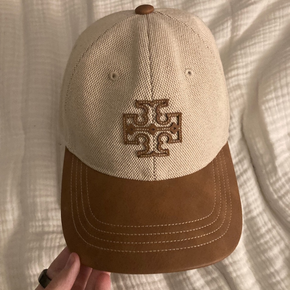 Tory Burch tweed and leather baseball cap